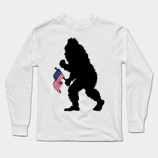 Bigfoot 4th Of July American Flag Silhouette Long Sleeve T-Shirt